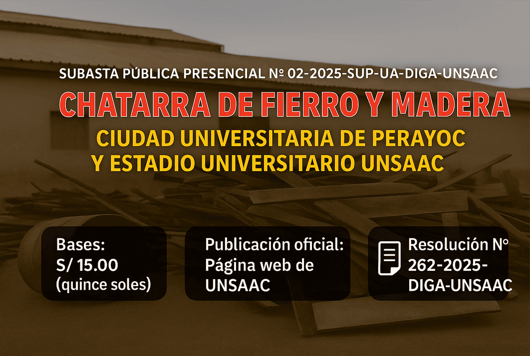 SUBASTA PUBLICA PRESENCIAL DE CHATARRA DE FIERRO Y MADERA